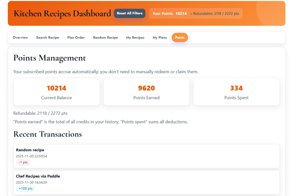 Points balance and packages (placeholder)
