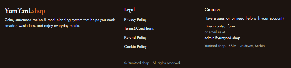 Policies and contact info (placeholder)